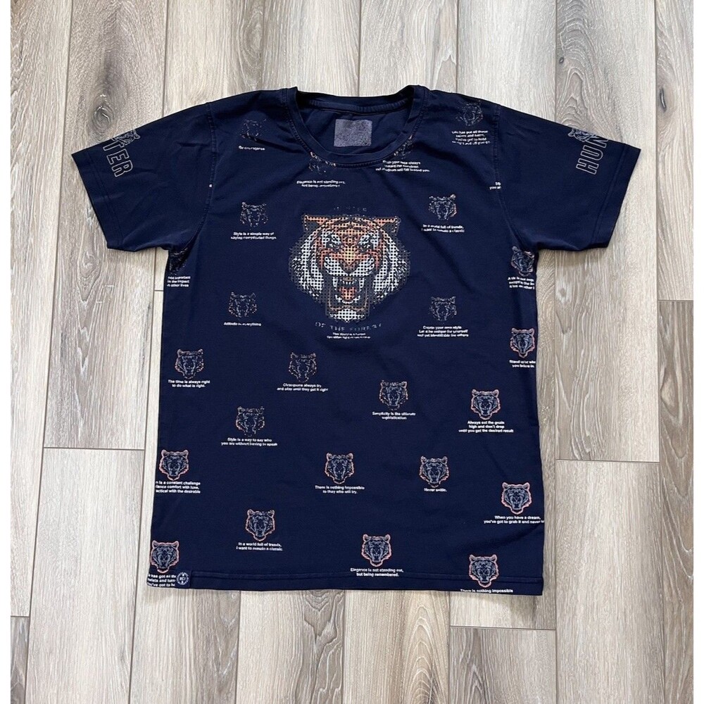 Monte Carlo Authentic Clothing Tiger All Over Print Short Sleeve Tee Mens Sz M